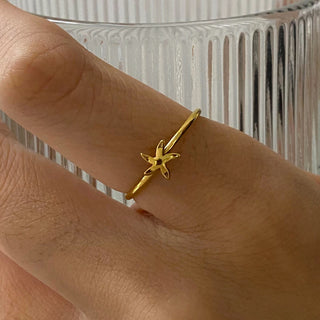 ステンレス304 低ニッケル 水に濡れても錆びにくい 18Kゴールドメッキ リング シェル 貝殻  ヒトデ【YJ02704】