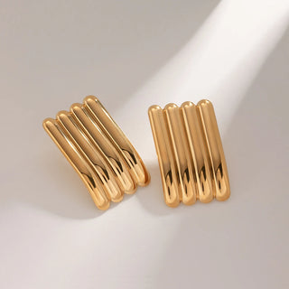 ステンレス304 低ニッケル 水に濡れても錆びにくい 18Kゴールドメッキ ピアス チャンキー スクエア【YJ01825】