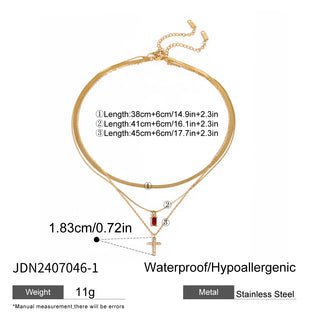 ステンレス304 低ニッケル 水に濡れても錆びにくい 18Kゴールドメッキ ネックレス クロス ジルコニア 誕生石 【YJ03107】