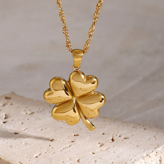 ステンレス304 低ニッケル 水に濡れても錆びにくい 18Kゴールドメッキ ネックレス クローバー 花 フラワー【YJ03887】