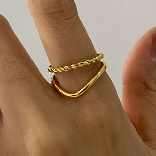 ステンレス304 低ニッケル 水に濡れても錆びにくい 18Kゴールドメッキ リング 2点セット ジルコニア【YJ01212】