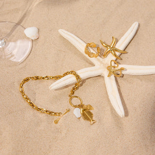 ステンレス304 ニッケルフリー 水に濡れても錆びにくい 18Kゴールドメッキ チェーン ブレスレット 魚 フィッシュ 【YJ00649】