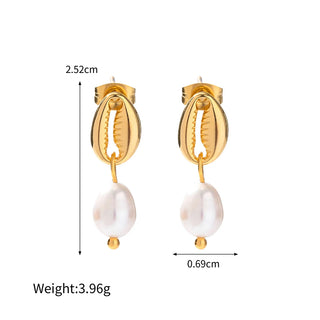 ステンレス304 低ニッケル 水に濡れても錆びにくい 18Kゴールドメッキ ピアス シェル 貝殻 パール 【YJ02172】