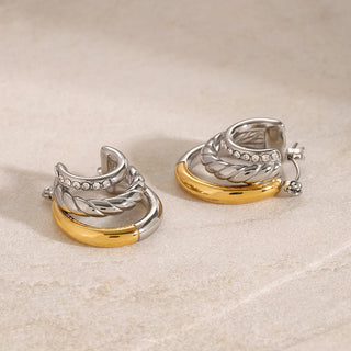 ステンレス304 低ニッケル 水に濡れても錆びにくい 18Kゴールドメッキ ピアス フープ ツイスト ジルコニア 【YJ01425】
