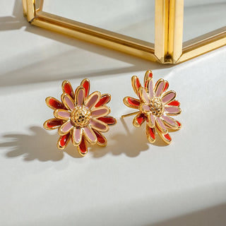 ステンレス304 低ニッケル 水に濡れても錆びにくい 18Kゴールドメッキ ピアス エナメル フラワー 花 【YJ02588】