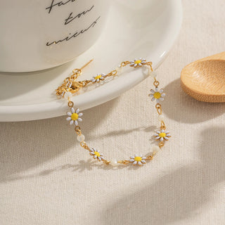 ステンレス304 低ニッケル 水に濡れても錆びにくい 18Kゴールドメッキ ブレスレット フラワー 花 パール 【YJ03532】