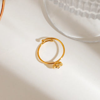 ステンレス304 低ニッケル 水に濡れても錆びにくい 18Kゴールドメッキ リング 花 フラワー 薔薇 ローズ【YJ02705】