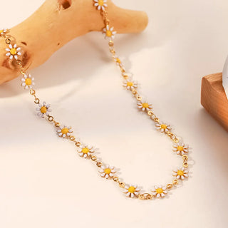 ステンレス304 低ニッケル 水に濡れても錆びにくい 18Kゴールドメッキ ネックレス フラワー 花 【YJ01706】