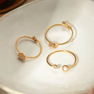 ステンレス304 低ニッケル 水に濡れても錆びにくい 18Kゴールドメッキ リング  フラワー 花 ハート 3点セット 【YJ02343】