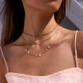 ステンレス304 ニッケルフリー 水に濡れても錆びにくい 18Kゴールドメッキ チェーン ネックレス フラワー 花 【YJ00641】