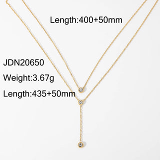 ステンレス304 低ニッケル 水に濡れても錆びにくい 18Kゴールドメッキ ネックレス 2連 チェーン ジルコニア 【YJ03924】