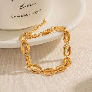 ステンレス304 低ニッケル 水に濡れても錆びにくい 18Kゴールドメッキ ブレスレット シェル 貝殻 【YJ02662】