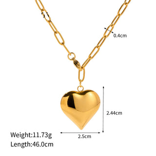 ステンレス304 低ニッケル 水に濡れても錆びにくい 18Kゴールドメッキ ネックレス チャンキー ハート 【YJ03287】