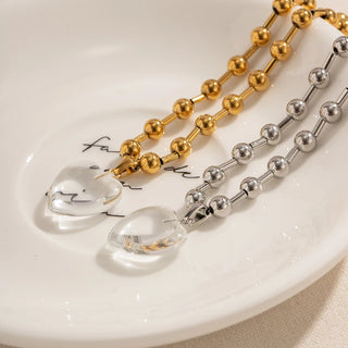 ステンレス304 低ニッケル 水に濡れても錆びにくい 18Kゴールドメッキ ネックレス ハート クリスタル 【YJ03536】