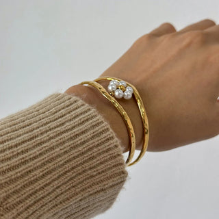 ステンレス304 低ニッケル 水に濡れても錆びにくい 18Kゴールドメッキ ブレスレット 2層 フラワー 花 パール 【YJ02629】