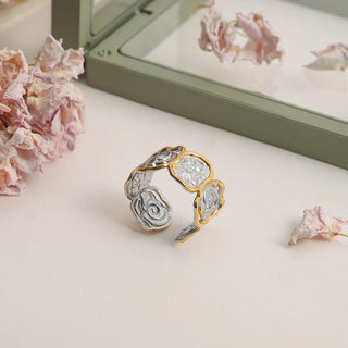 ステンレス304 ニッケルフリー 水に濡れても錆びにくい 18Kゴールドメッキ リング フラワー 花 【YJ00360】