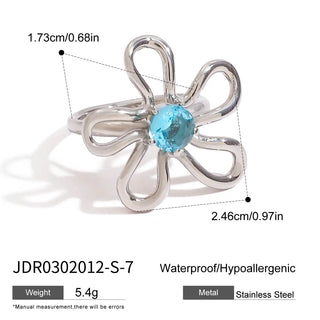 ステンレス304 ニッケルフリー 水に濡れても錆びにくい 18Kゴールドメッキ リング フラワー 花 ジルコニア 【YJ00936】