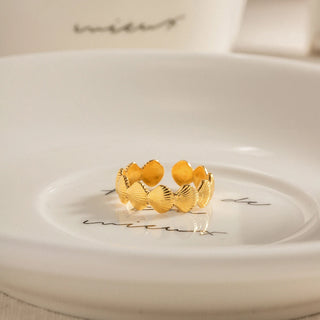ステンレス304 ニッケルフリー 水に濡れても錆びにくい 18Kゴールドメッキ リング シェル 貝殻 【YJ00364】