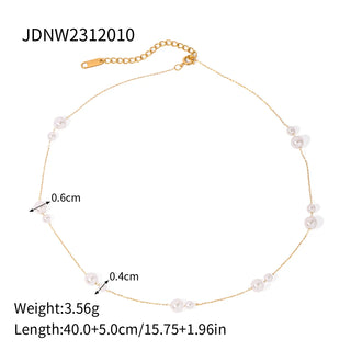 ステンレス304 低ニッケル 水に濡れても錆びにくい 18Kゴールドメッキ ネックレス パール 【YJ03384】