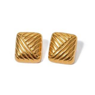 ステンレス304 低ニッケル 水に濡れても錆びにくい 18Kゴールドメッキ ピアス チャンキー スクエア 【YJ03559】
