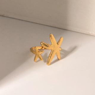 ステンレス304 低ニッケル 水に濡れても錆びにくい 18Kゴールドメッキ リング ヒトデ 【YJ03208】