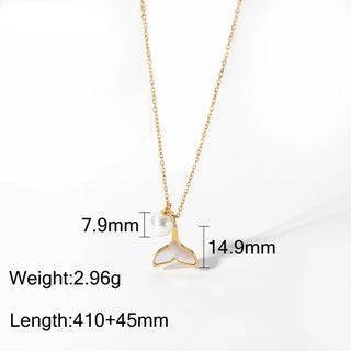 ステンレス304 低ニッケル 水に濡れても錆びにくい 18Kゴールドメッキ ネックレス チェーン シェル マーメイド パール 【YJ01602】