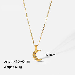 ステンレス304 低ニッケル 水に濡れても錆びにくい 18Kゴールドメッキ ネックレス 月 ジルコニア 【YJ01704】