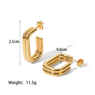 ステンレス304 低ニッケル 水に濡れても錆びにくい 18Kゴールドメッキ ピアス 2層 スクエア【YJ03643】