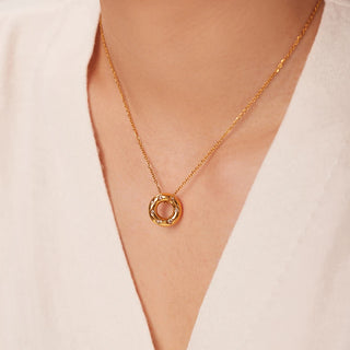 ステンレス304 低ニッケル 水に濡れても錆びにくい 18Kゴールドメッキ ネックレス サークル ジルコニア 【YJ01763】