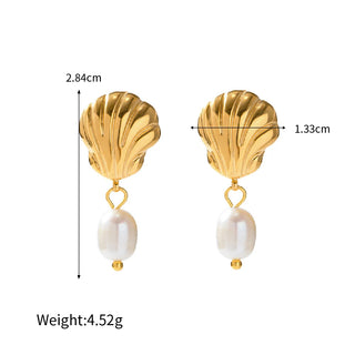 ステンレス304 低ニッケル 水に濡れても錆びにくい 18Kゴールドメッキ ピアス シェル 貝殻 パール 【YJ03569】
