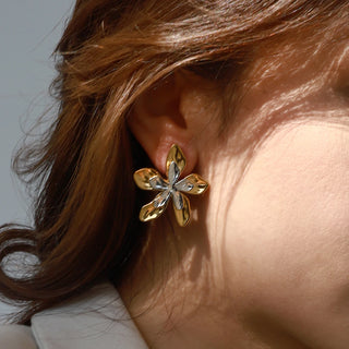 ステンレス304 ニッケルフリー 水に濡れても錆びにくい 18Kゴールドメッキ ピアス フラワー 花 【YJ00969】
