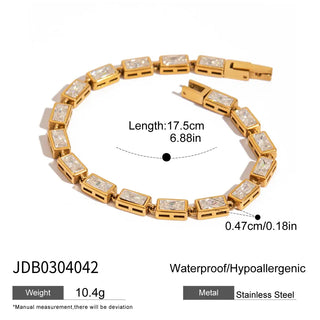 ステンレス304 低ニッケル 水に濡れても錆びにくい 18Kゴールドメッキ ブレスレット ジルコニア 【YJ01057】