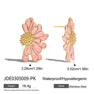 ステンレス304 低ニッケル 水に濡れても錆びにくい 18Kゴールドメッキ ピアス フラワー 花 エナメル 【YJ01061】