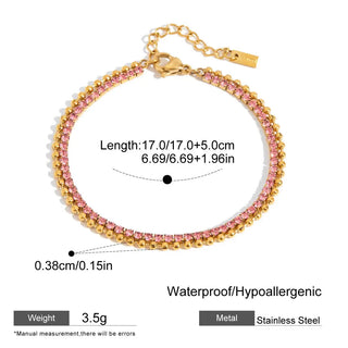 ステンレス304 ニッケルフリー 水に濡れても錆びにくい 18Kゴールドメッキ チェーン ブレスレット ジルコニア【YJ00197】