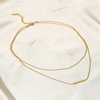 ステンレス304 低ニッケル 水に濡れても錆びにくい 18Kゴールドメッキ ネックレス 2連 チェーン 【YJ03464】