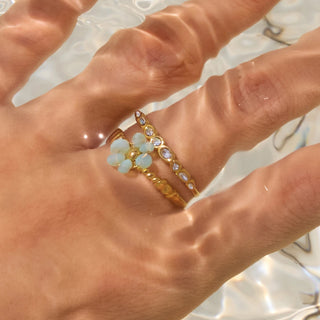 ステンレス304 ニッケルフリー 水に濡れても錆びにくい 18Kゴールドメッキ リング フラワー 花 ビーズ ジルコニア 【YJ00839】