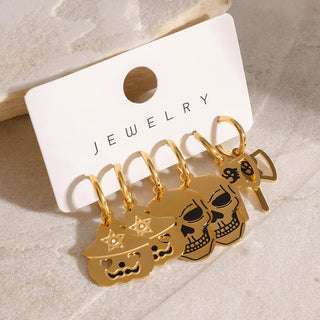ステンレス304 低ニッケル 水に濡れても錆びにくい 18Kゴールドメッキ ピアス ハロウィン 3点セット【YJ03312】