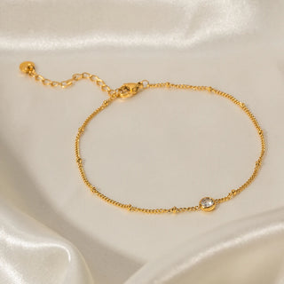 ステンレス304 低ニッケル 水に濡れても錆びにくい 18Kゴールドメッキ アンクレット チェーン ジルコニア 【YJ02170】
