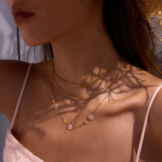 ステンレス304 ニッケルフリー 水に濡れても錆びにくい 18Kゴールドメッキ チェーン ネックレス フラワー 花 【YJ00641】