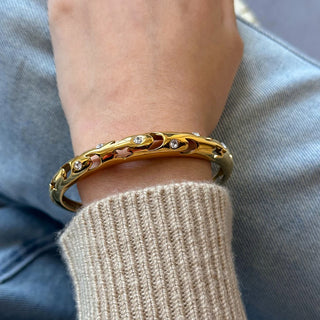 ステンレス304 低ニッケル 水に濡れても錆びにくい 18Kゴールドメッキ ブレスレット スター 星 月 バングル【YJ02953】