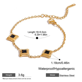 ステンレス304 低ニッケル 水に濡れても錆びにくい 18Kゴールドメッキ ブレスレット スクエア 【YJ02035】