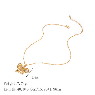 ステンレス304 低ニッケル 水に濡れても錆びにくい 18Kゴールドメッキ ネックレス リボン 【YJ02242】