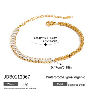 ステンレス304 低ニッケル 水に濡れても錆びにくい 18Kゴールドメッキ ブレスレット チェーン ジルコニア【YJ02576】