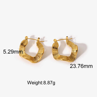 ステンレス304 低ニッケル 水に濡れても錆びにくい 18Kゴールドメッキ ピアス ウェーブ フープ 【YJ01742】