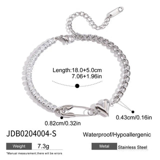 ステンレス304 ニッケルフリー 水に濡れても錆びにくい 18Kゴールドメッキ チェーン ブレスレット ジルコニア 安全ピン ハート クロス 【YJ00198】