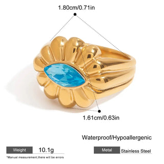 ステンレス304 ニッケルフリー 水に濡れても錆びにくい 18Kゴールドメッキ リング フラワー 花 ジルコニア 【YJ00972】
