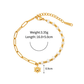 ステンレス304 低ニッケル 水に濡れても錆びにくい 18Kゴールドメッキ ブレスレット フラワー 花 パール【YJ03882】