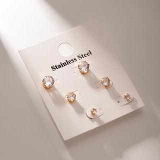 ステンレス304 低ニッケル 水に濡れても錆びにくい 18Kゴールドメッキ ピアス ジルコニア 3点セット【YJ02316】