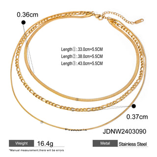 ステンレス304 低ニッケル 水に濡れても錆びにくい 18Kゴールドメッキ ネックレス チェーン 3連【YJ02262】