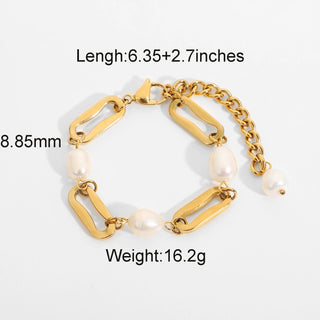 ステンレス304 低ニッケル 水に濡れても錆びにくい 18Kゴールドメッキ ブレスレット チェーン パール 【YJ01760】